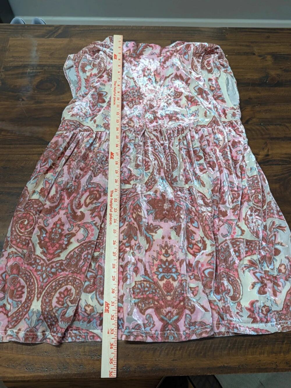 Free People Pink Paisley Burnout Velvet Babydoll Mini Dress Swing Tunic